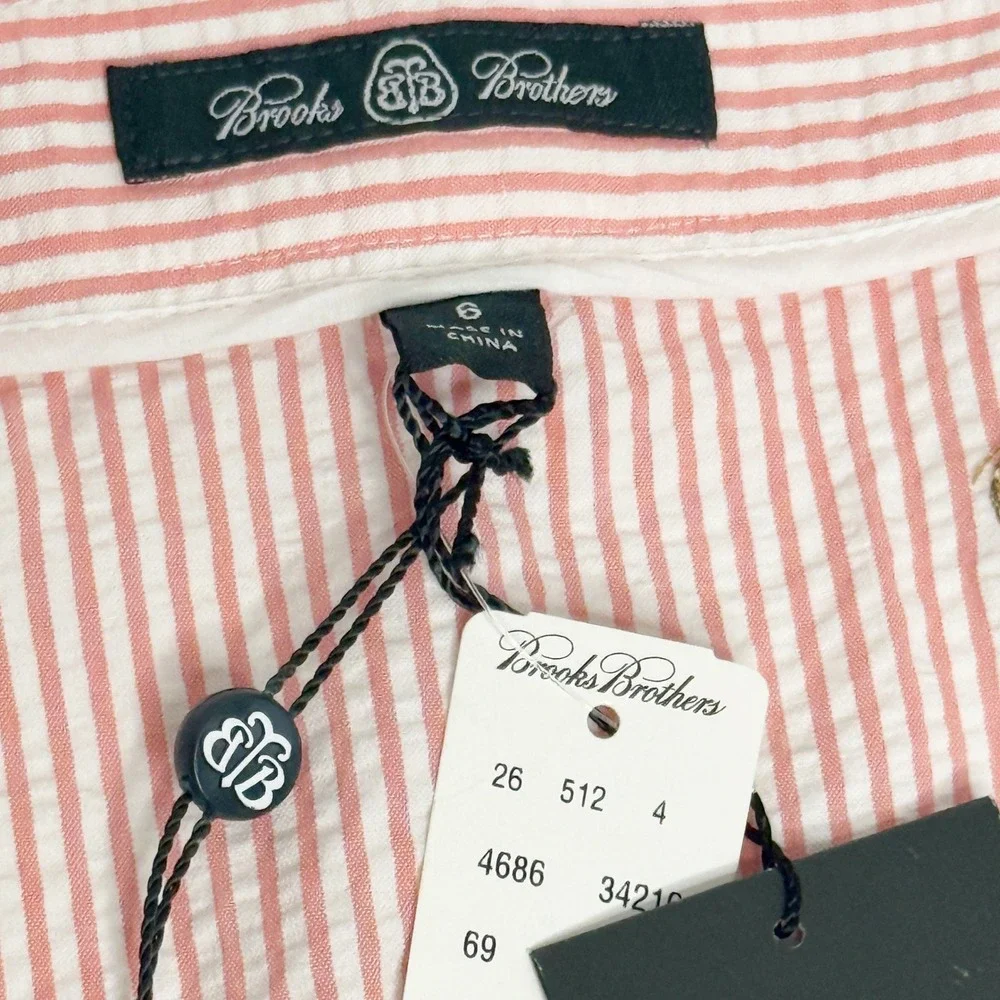BROOKS BROTHERS Country Club Pink Seersucker Pineapple‎ Wrap Skirt Prep Size 6